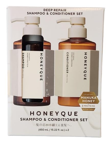 HoneyQue Deep Repair Shampoo and Conditioner Set, 15.2 fl oz, with Manuka Honey & Protein Complex | Japanese Hair Care Sulfate-Free