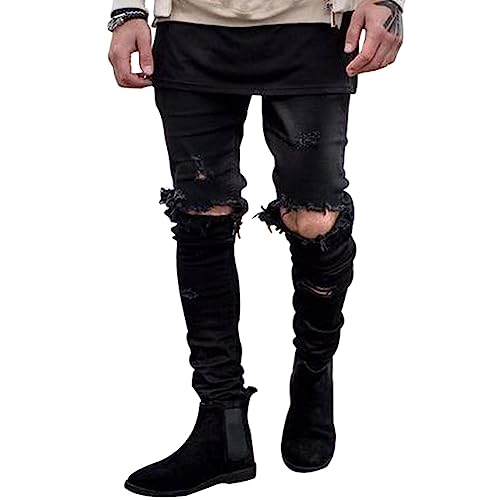 HUNGSON Men's Ripped Skinny Jeans Stretchy Slim Fit Jeans Pants for Men
