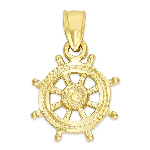 Solid Gold Daharma Wheel Pendant in 10k or 14k, Religious Gifts Buddhism Jewelry