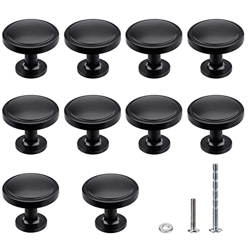10 pomos para muebles WEAVERBIRD de aleación de zinc, pomos de puerta negros, pomos redondos para armario, 30 mm, apto para muebles, armario, cómoda, botones de cocina y tornillos Cover