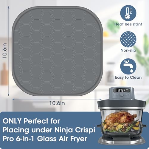 Image of Heat Resistant Mat for Ninja Crispi Pro 6-in-1 Glass Air Fryer, Anti-slip Countertop Protector Silicone Mat Compatible with Ninja Crispi Pro Base, Dishwasher Safe, Grey