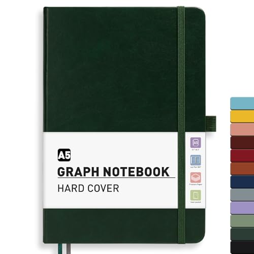 PYNEX Notizbuch A5 Kariert Hardcover Notebook Notizblock Spiralbindung With 192 Blatt 100GSM Tagebuch für Erwachsene Schule - Dunkelgrün
