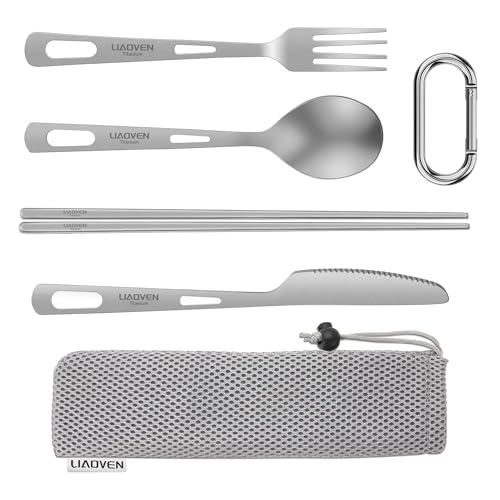 5-Piece Titanium Flatware Knife Fork Spoon Chopsticks Set,