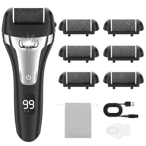 Hoxida Foot File Electric for Hard Skin with 6 Rollers, Callus Remover for Feet Pedicure Set Rechargeable Foot Grinder for Cracked Heels Dry and Dead Skin - Black