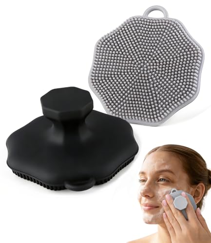 2pcs Lymphatic Drainage Brush Handheld Silicone face Scrubber for Women Men for Daily Care Suitable for Sensitive Delicate and Dry Skin (Black + Grey)