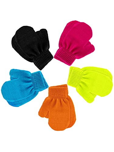 Image of Boao 5 Pairs Toddler Mittens Magic Stretch Black Kids Winter Knitted Gloves Multicolor Newborn Warm Gloves for Boys and Girls