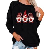 Sunnyuk Valentinstag Pullover Damen Lang Geschenke für Sie Frauen Elegant Baumwolle Rundhals Langarm Sweatshirt Lang Winter Weihnachts Pulli Tops Lustig Sweat Oberteile Mädchen