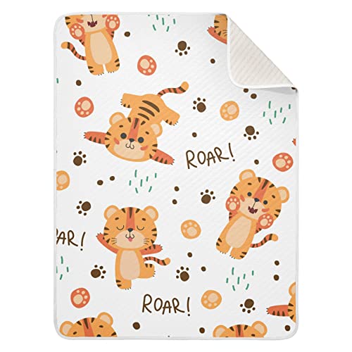 Image of 2022 Year Cute Tiger Pattern White Baby Blanket Bed Crib Stroller Cover Blanket Wrap Soft Swaddling Blanket