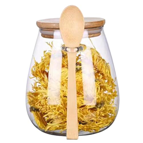 Tarro con cuchara, tarro de sal con tapa y cuchara, recipiente de vidrio transparente con tapa de madera, cierre de seguridad para recipiente de sal, utensilios de cocina, recipientes de condimentos