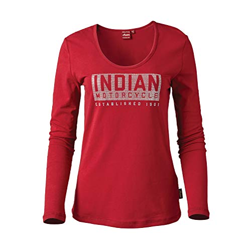 Indian Motorcycle Women Long-Sleeve Logo T-Shirt with Diamantes, Red - S
