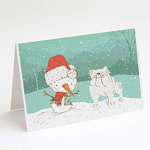 Caroline's Treasures CK2054GCA7P White English Bulldog Snowman Christmas Greeting Cards and Envelopes Pack of 8 Blank Cards with Envelopes Whimsical A7 Size 5x7 Blank Note Cards