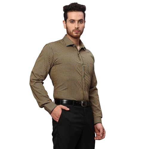 Image of Park Avenue Men's Pure Cotton Checks Pattern Slim Fit Semi Cutaway Collar Full Sleeve Formal Shirt