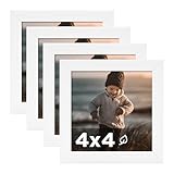 KINLINK 4x4 Picture Frame White Set of 4, Wooden Square Photo Frames with Plexiglass for 4x4 without Mat for Table and Wall Display
