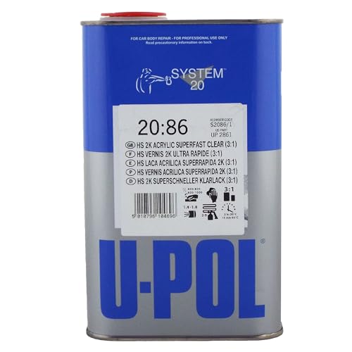 U-POL S2086 2K Acrylic Superfast Clearcoat (3:1) 1 Litre UV Resistant High Build Suitable For Air Drying/Low Bake/I.R Curing Compatiable With Most Paints Systems