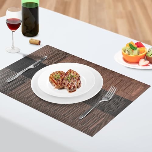 Image of Washable PVC Heat Resistant Colorful Place Mats for Kitchen Dining Table Mates Washable Heat-Resistant for Dining Table (Brown & Black, Pack of 6)