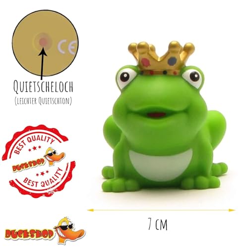 DUCKSHOP I Badeente Froschkönig mit Goldener Krone I L: 8 cm I Quietscheente I Quietscheentchen I Geschenk für Märchen Fans I Präsent Sammler