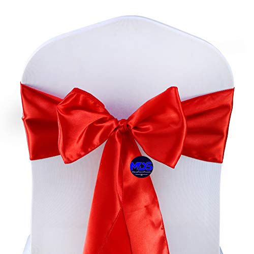 Mds Pack Of 50 Satin Chair Sashes Bow Sash For Wedding Events Supplies, Decorations For Birthday Parties, Graduations, Engagements, Chair Sashes Fit Folding And Banquets Chair Cover -Red #TOP1