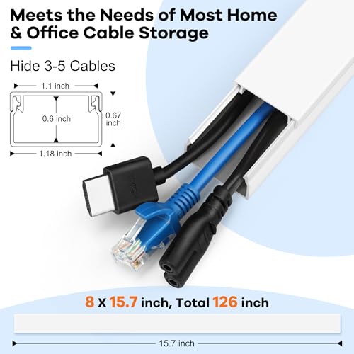 Image of 126in Cord Hider Kit (8 x L15.7in), ZhiYo Wire Hiders for TV on Wall, Paintable Cable Management Kit, Wire Cover for Wall Mount TV, Grey Cable Raceway, Cord Cover Wall Wire Management, W1.18in H0.67in