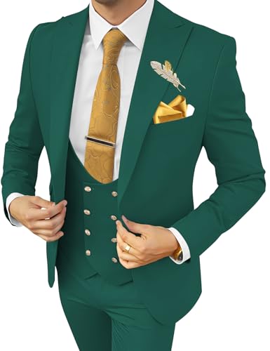 Men's 3 Piece Suit Emerald Green Wedding Suits for Men Groom Groomsmen Suit Set Formal Prom Tuxedo Emerald Green 3 Piece Fashion Homecoming Suits for Men, S
