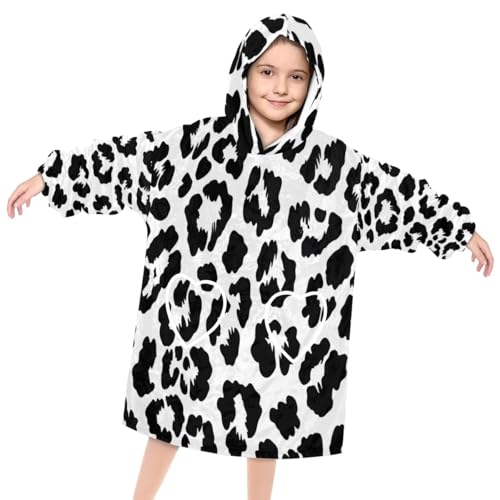 Pardick Wearable Blanket Hoodie for Kids, Sleek Leopard Print Fleece Sweatshirt Blanket Oversized Blanket Sweatshirt with Pocket Flannel Warm Hooded Blanket 6-10 Year Old Girl Boy Gift, One Size