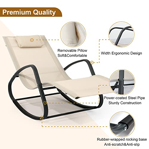 Wecooper Zero Gravity Rocking Chair, Patio Chaise For Indoor And Outdoor, Wavy Lounge Chair For Yard And Patio, Removable Headrest, Beige, Twin Pack #TOP6