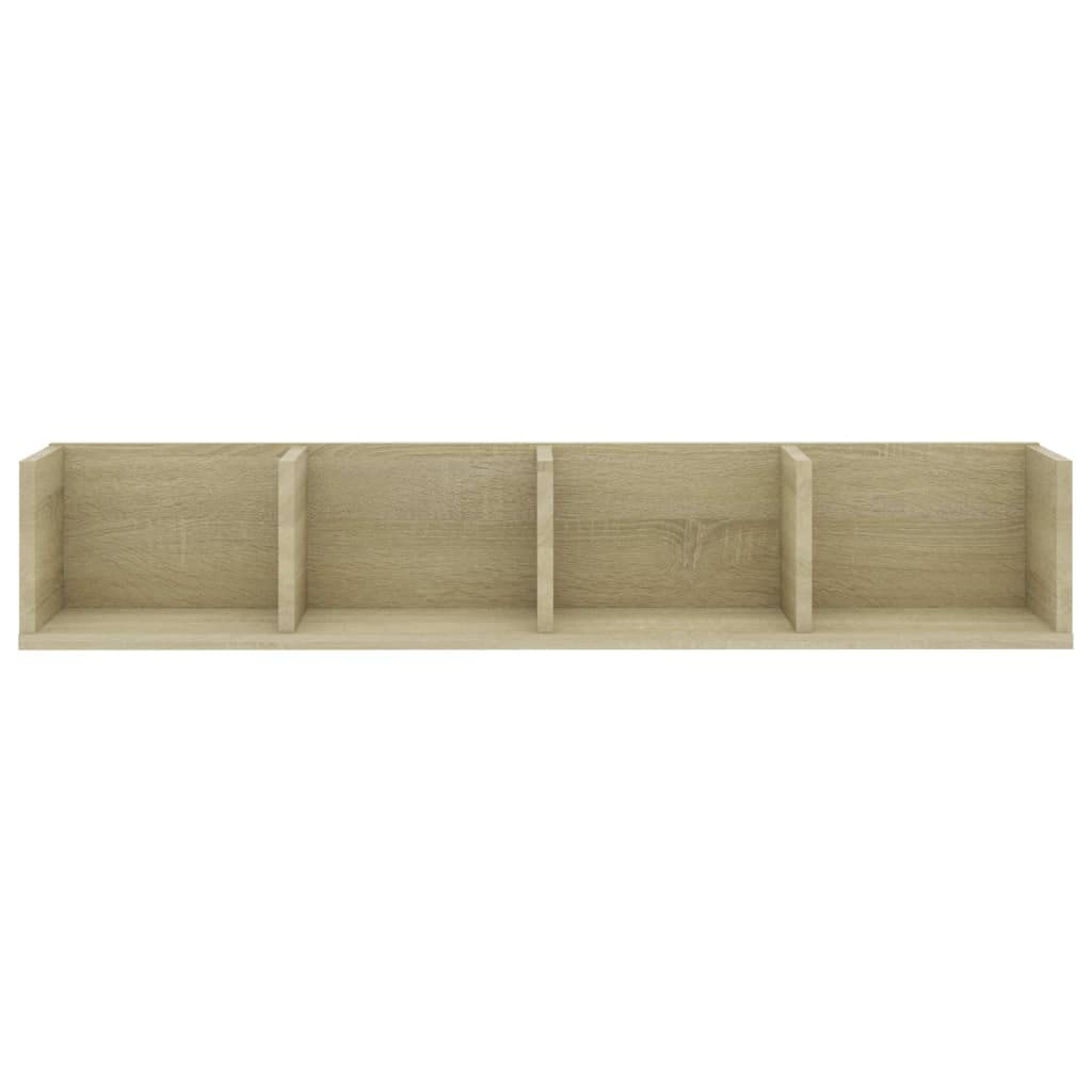 Estantería de pared para CD, roble Sonoma, 100 x 18 x 18 cm, 4 compartimentos, montaje en pared, para CD, DVD y discos de vinilo
