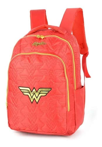 Mochila Escolar Notebook Mulher Maravilha Ww Oficial Dc Cor:Vermelho