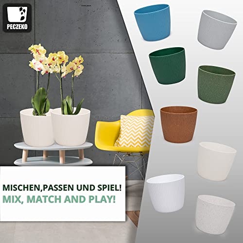 PECZEKO Matte Flower Pot, Plastic Plant Pot, Decorative Pot for, Large and Small, Plants, 2 x Flower Pot Set, Flower Pot - Image 3