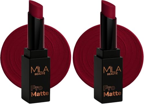 Image of Mila Beaute Pro Matte Lipstick | Highly Pigmented & Long lasting | Semi Matte Finish | Light Weight Lipstick | Single Swipe Application | Luxurious Lip Color | Shade - (Laila, 4.2g) (Pack of 2)