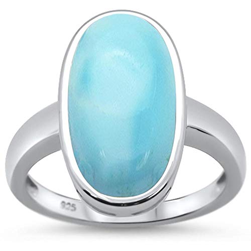 CloseoutWarehouse Giant Oval Natural Larimar Center Ring Sterling Silver