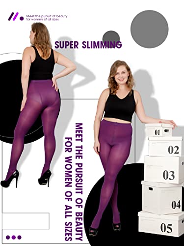 Image of DancMolly Plus Size Tights for Women, Control Top Semi Opaque Nylon Pantyhose High Waist