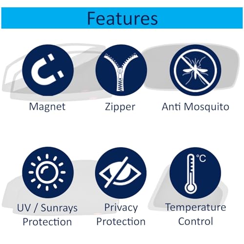 Image of Kingsway Accessories Car Side Window Sun Shade Zipper Magnetic with Rear Windshield Curtain Only Compatible with Toyota Fortuner Year 2025 Onwards All Model, Only Zipper in Front Window, Pack of 7