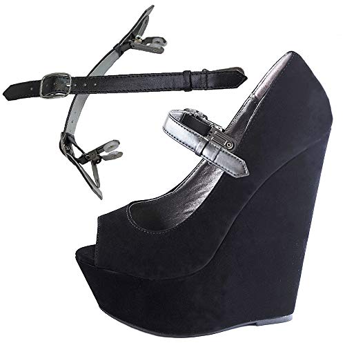 Eliza May Detachable Shoe Straps ShooStraps - to Hold Loose high Heeled Shoes, Wedges and Flats (Double Black Clip)