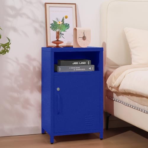 Image of ALBAD Metal Nightstand with Lockable Cabinet