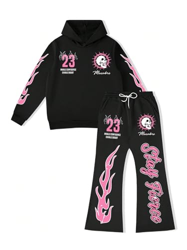 Men's 2 Piece Sweat Suits Long Sleeve Y2K Graphic Hoodies and Flared Sweatpants Set2