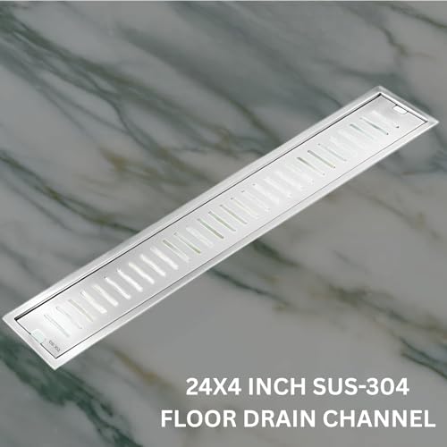 Image of Tapsa Wave Floor Drain Channel Chrome| 304 Stainless Steel | Invisible Shower Drain Channel | 24 x 4 Inches | Waste Water Floor Drain for 60x10 mm Tile | Drainer Channel | Anti Cockroach Trap | Silver