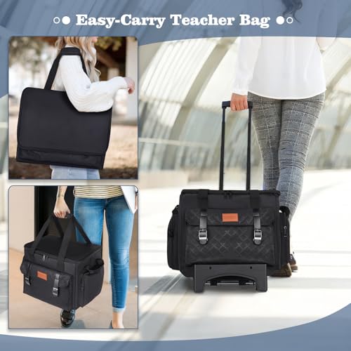 Image of INSMEER Rolling Teacher Bag with Wheels,Wheeled Teacher Tote Bag with Insulated Lunch Bag,with Padded Laptop Compartment