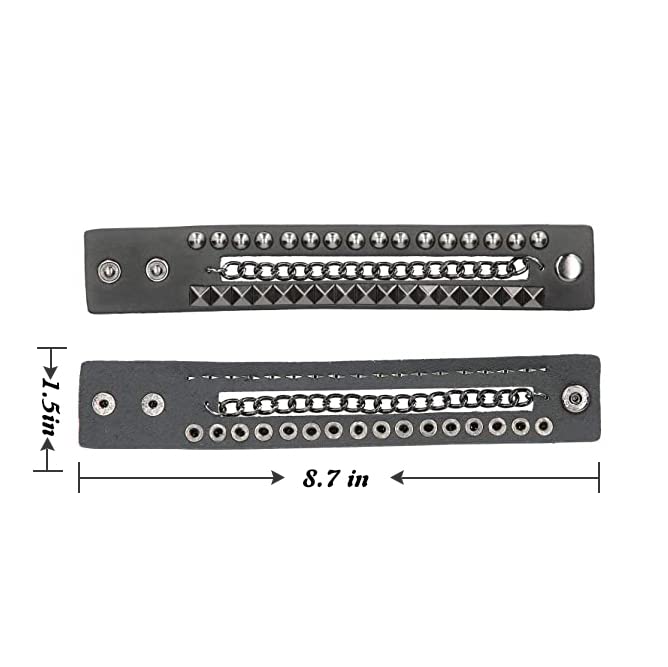 YWMAN 2 PCS Punk Leather Cuff Bracelet - Retro Rock Rivet Wristband Wrap - Adjustable Spike Bracelet for Men Women4
