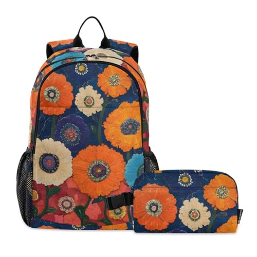 Floral Pattern Backpack Lunch Bag Set for Travel Hiking Picnic, Backpacks with Insulated Lunch Box