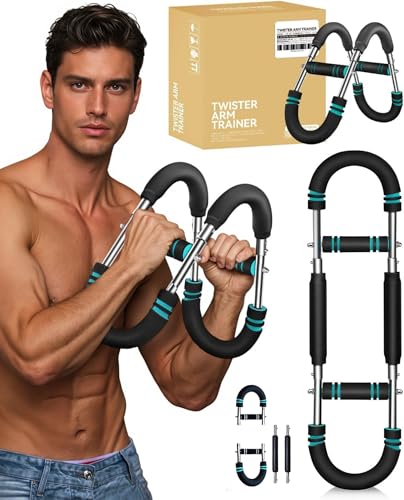 Chest And Biceps Workout at Home No Equipment: Boost Strength Effortlessly 6 Twister Arm Trainer, Adjustable Power U Shaped Arm Trainer Bar for Men, 60-100lb Chest Exerciser for Women, Snakerplus Portable Spring Resistance for Home Workout Machine Equipment (Blue)