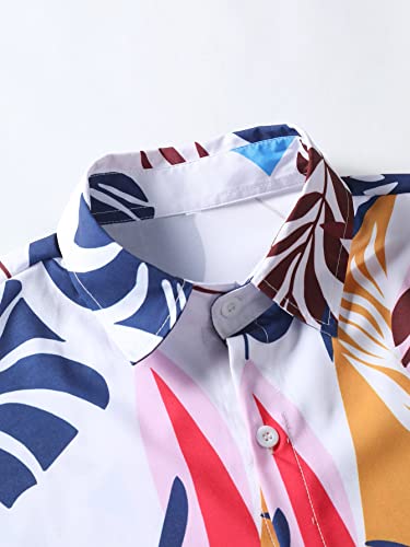 SOLY HUX Men's 2 Piece Outfits Tropical Print Short Sleeve Button Down Hawaiian Shirt and Shorts Set