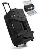 BAGSMART Rolling Duffle Bag with Wheels, Tactical Carry on Luggage, Travel Bag Gym Duffel for Men Women, Duffel with PVC Wet Pocket, Black