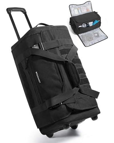 BAGSMART Rolling Duffle Bag with Wheels, Wet Pocket, Black