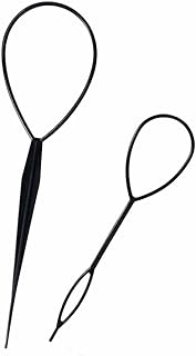 Tail Hair Tool, 2 pcs Durable Hair Looping Tool, Tail French Braid Loop Tool, Fashion Hair Braiding Tool for Making Women and Girls Hair Style (Black)