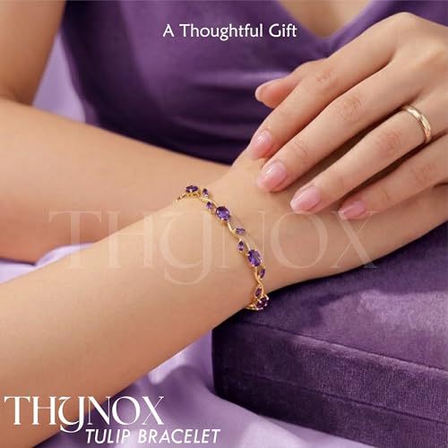 Image of THYNOX Tulip Bracelet for Women Stylish | Gold Plated Crystal Floral Jewellery | Adjustable Chain Wrist for Women & Girls Stylish | Elegant Tulip Bracelet for Women, Party & Daily Wear Accessory