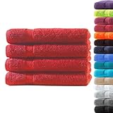 Loomiva 4er Set Premium Qualität Frottier Handtücher | 500g/m² | 100% Baumwolle | Extra Weich | Öko-TEX Standard 100 | 50x100 cm | Rot