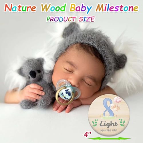 Image of Wooden Baby Monthly Milestone Cards with Birth Announcement Sign Newborn Photography Props Baby Shower Gifts for Boys and Girls (Monthly Milestone Circles)