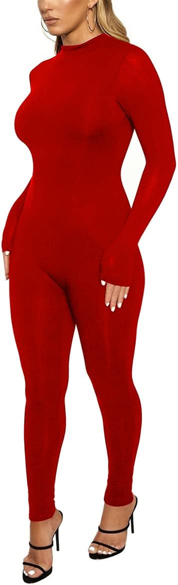 ECHOINE Long Sleeve Jumpsuit For Women Sexy Round Neck Back Zipper Bodycon Long Romper Clubwear - Image 4
