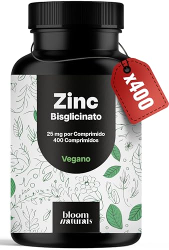 Zinc Bisglicinato 25 mg – 400 Comprimidos – Vegano – Producido en Alemania – Suplemento de Zinc – Analizado en Laboratorio