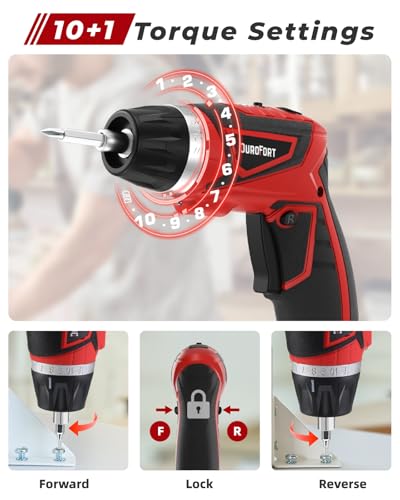 DuroFort Cordless Electric Screwdriver Set, 8V 10Nm Rechargeable Power Electric Drill, Battery Screw Gun with Driver Bit, 320RPM/10+1 Torque, 2 Position Handle, Flexible Shaft LED Light (Red, 89Pcs) thumbnail 2
